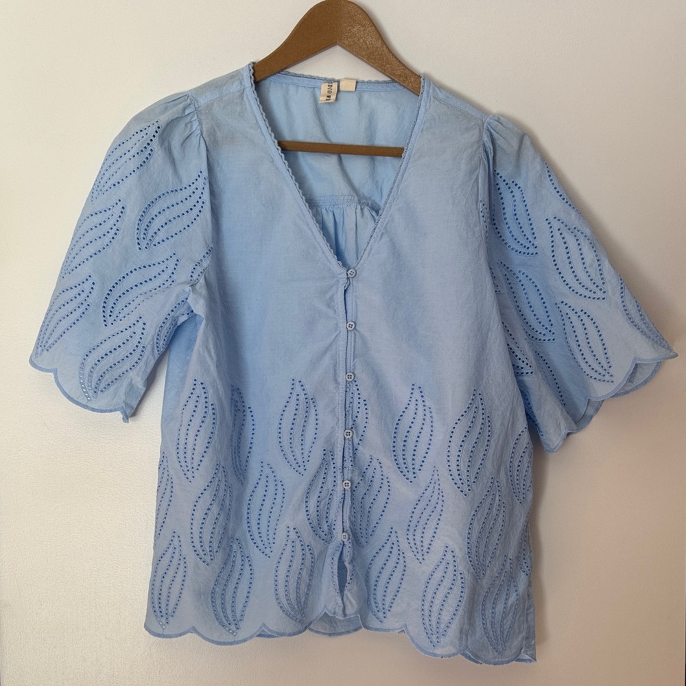 Studio West 100% Cotton Blue Flowy Eyelet Blouse | Women’s Large